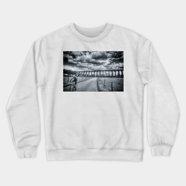 Digswell Viaduct Cyclist Crewneck Sweatshirt by Nigdaw